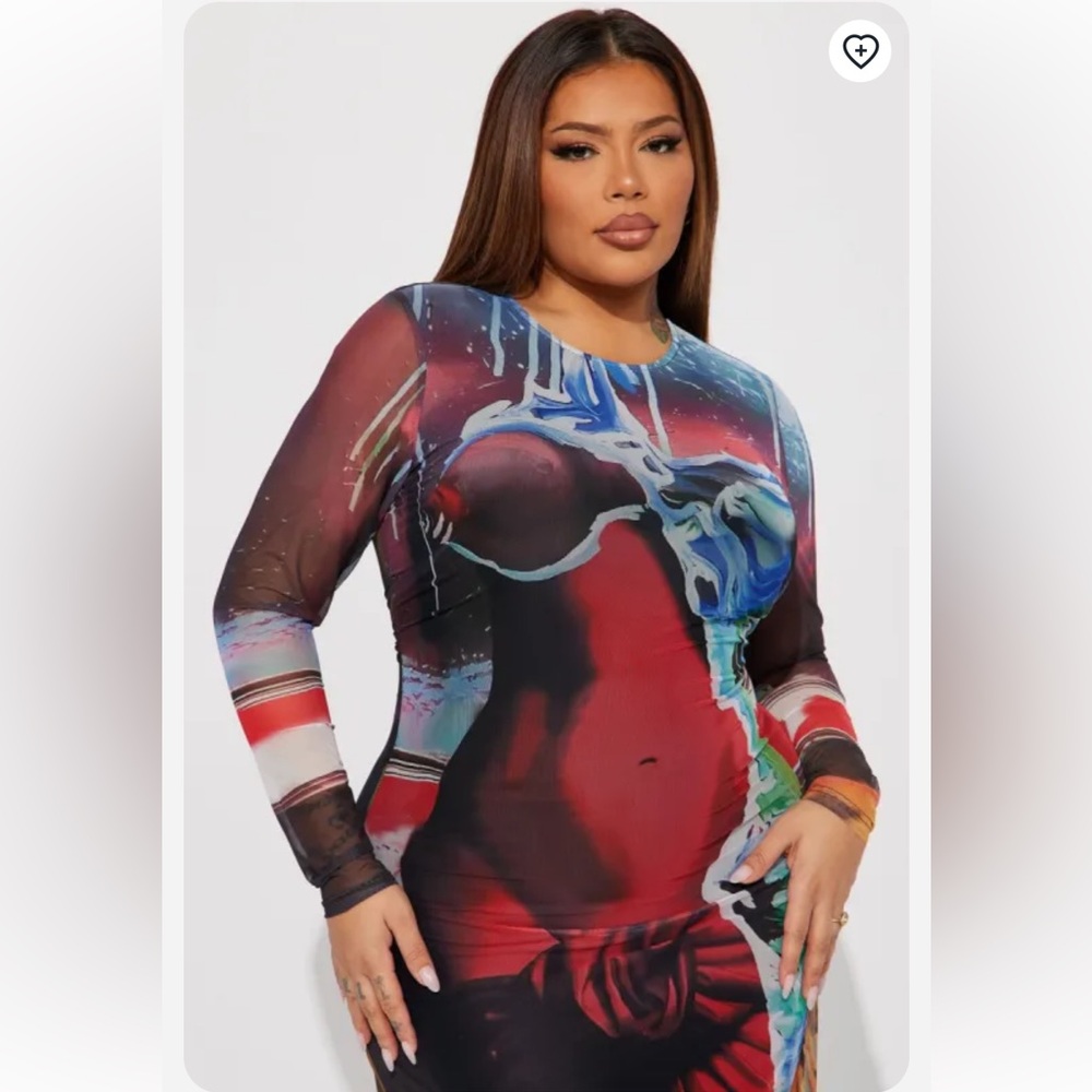 Abstract Multicolor Long Sleeve Maxi Dress - Picture 2 of 8